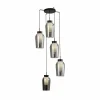 Store Mantra Iluminación Suspension Nora, noir, chrome, à 5 lampes, rond, verre