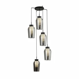 Store Mantra Iluminación Suspension Nora, noir, chrome, à 5 lampes, rond, verre