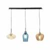 Flash Sale Fabas Luce Suspension Olbia, linéaire, à 3 lampes, ambre/bleu/beige, verre