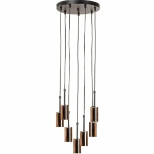Fashion Domiluce Suspension Orbit, noire/dorée, à sept lampes