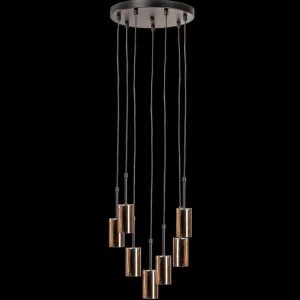 Fashion Domiluce Suspension Orbit, noire/dorée, à sept lampes