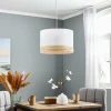 Fashion TK Lighting Suspension Paglia blanche/rotin à 1 lampe Ø 38 cm