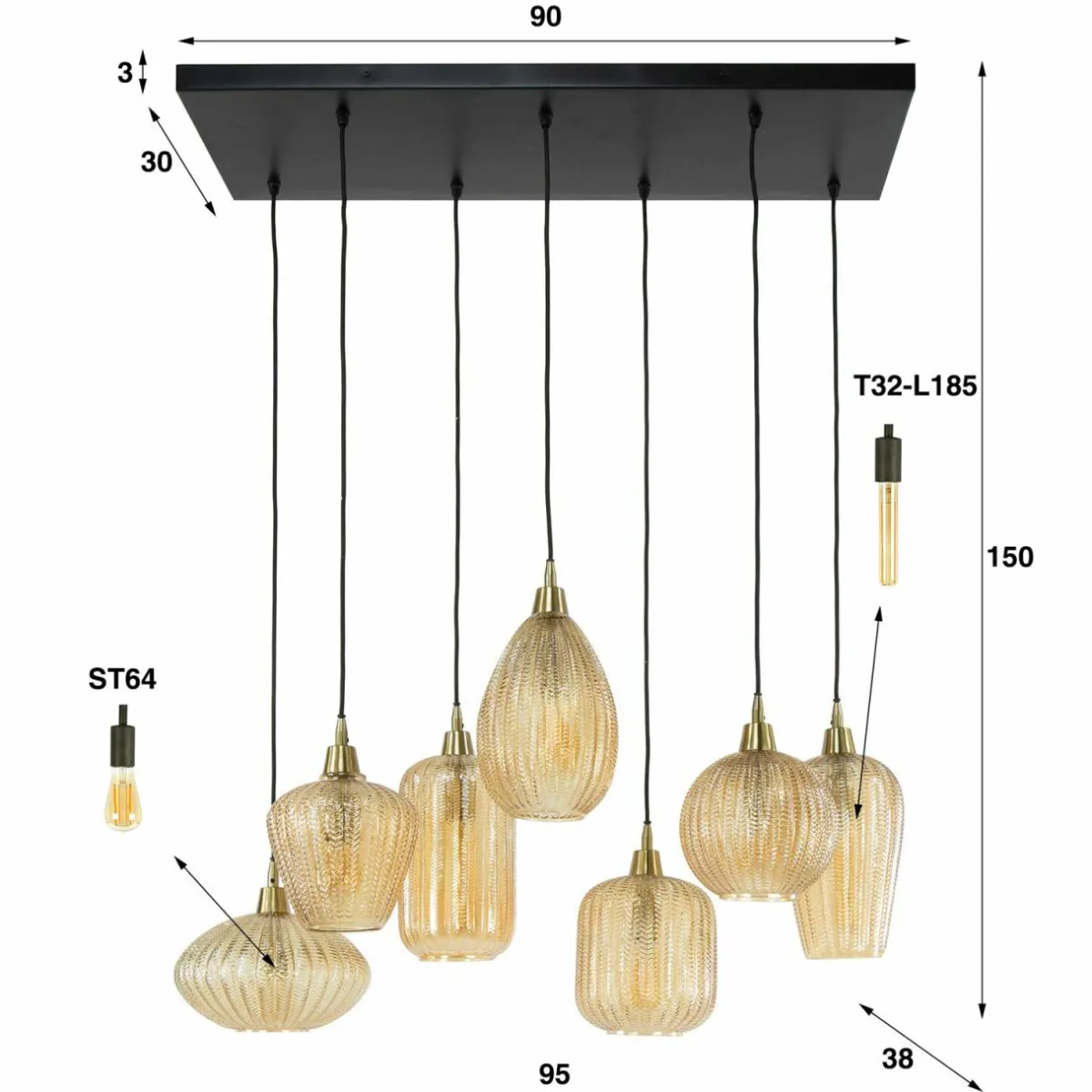 suspension_pattern_en_verre_brun___lampes_1.webp Fashion Zijlstra Suspension Pattern en verre brun, à 7 lampes