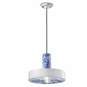 Discount Ferroluce Suspension PI, motif fleurs, Ø 35 cm, bleu/blanc
