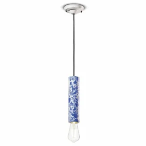Clearance Ferroluce Suspension PI, motif fleurs, Ø 5,5 cm, bleu/blanc