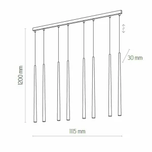 Cheap Euluna Suspension Piano, allongée, 8 lampes noire/dorée