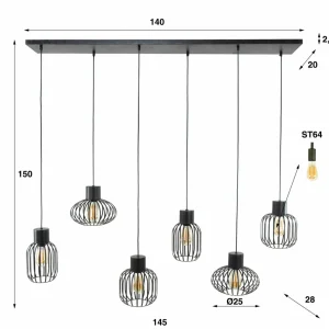 Discount Zijlstra Suspension Prison en métal, à 6 lampes, anthracite