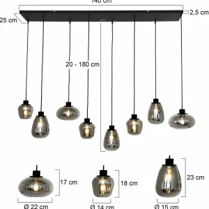 Clearance Steinhauer Suspension Reflexion, à 8 lampes 145x14 cm