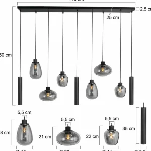 Hot Steinhauer Suspension Reflexion, métal, verre, à 9 lampes, noir