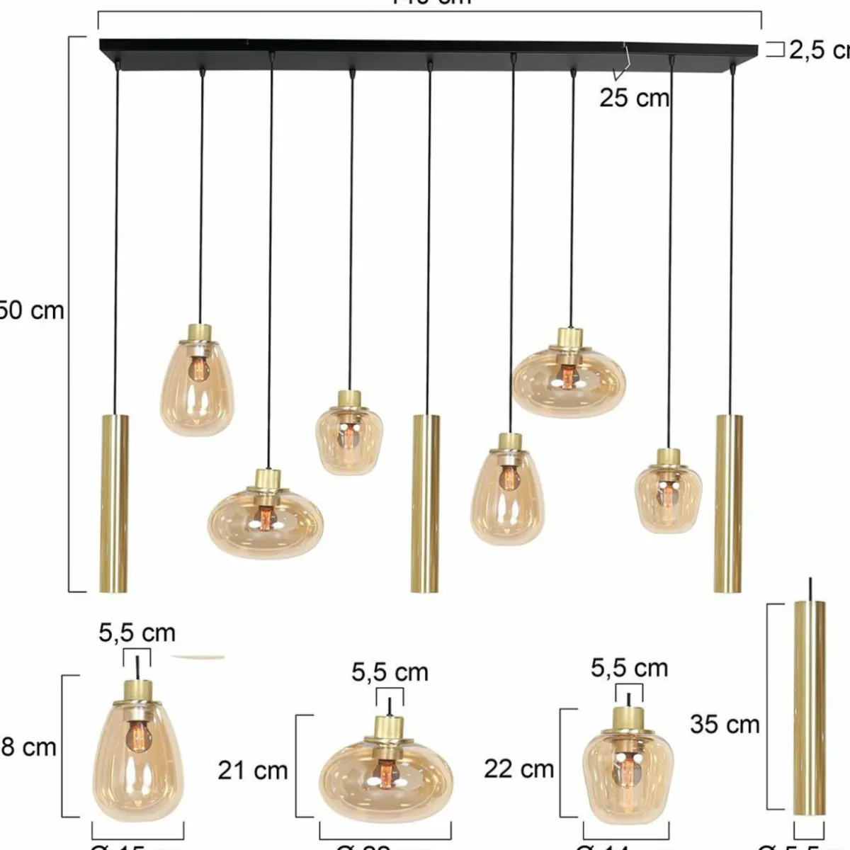 suspension_reflexion_mtal_verre__lampes_laiton_1.webp Best Sale Steinhauer Suspension Reflexion, métal, verre, 9 lampes, laiton