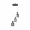 Clearance Brilliant Suspension Riffelini, Ø 48 cm, gris fumé, verre, 3 lampes