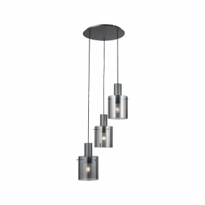 Clearance Brilliant Suspension Riffelini, Ø 48 cm, gris fumé, verre, 3 lampes