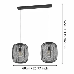 Cheap EGLO Suspension Rinroe, longueur 90 cm, noir, à 2 lampes, acier