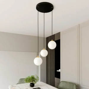 New EMIBIG LIGHTING Suspension Royal, 3 lampes, blanc opalin/noir, verre, E14