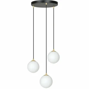 New EMIBIG LIGHTING Suspension Royal, 3 lampes, blanc opalin/noir, verre, E14