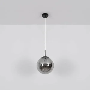 Outlet Globo Suspension Samos, Ø 25 cm, gris fumé/noir, verre