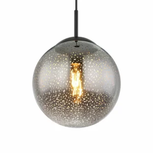 Outlet Globo Suspension Samos, Ø 25 cm, gris fumé/noir, verre