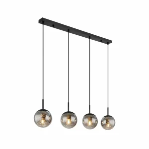 Cheap Globo Suspension Samos, longueur 90 cm, gris fumé, 4 lampes, verre