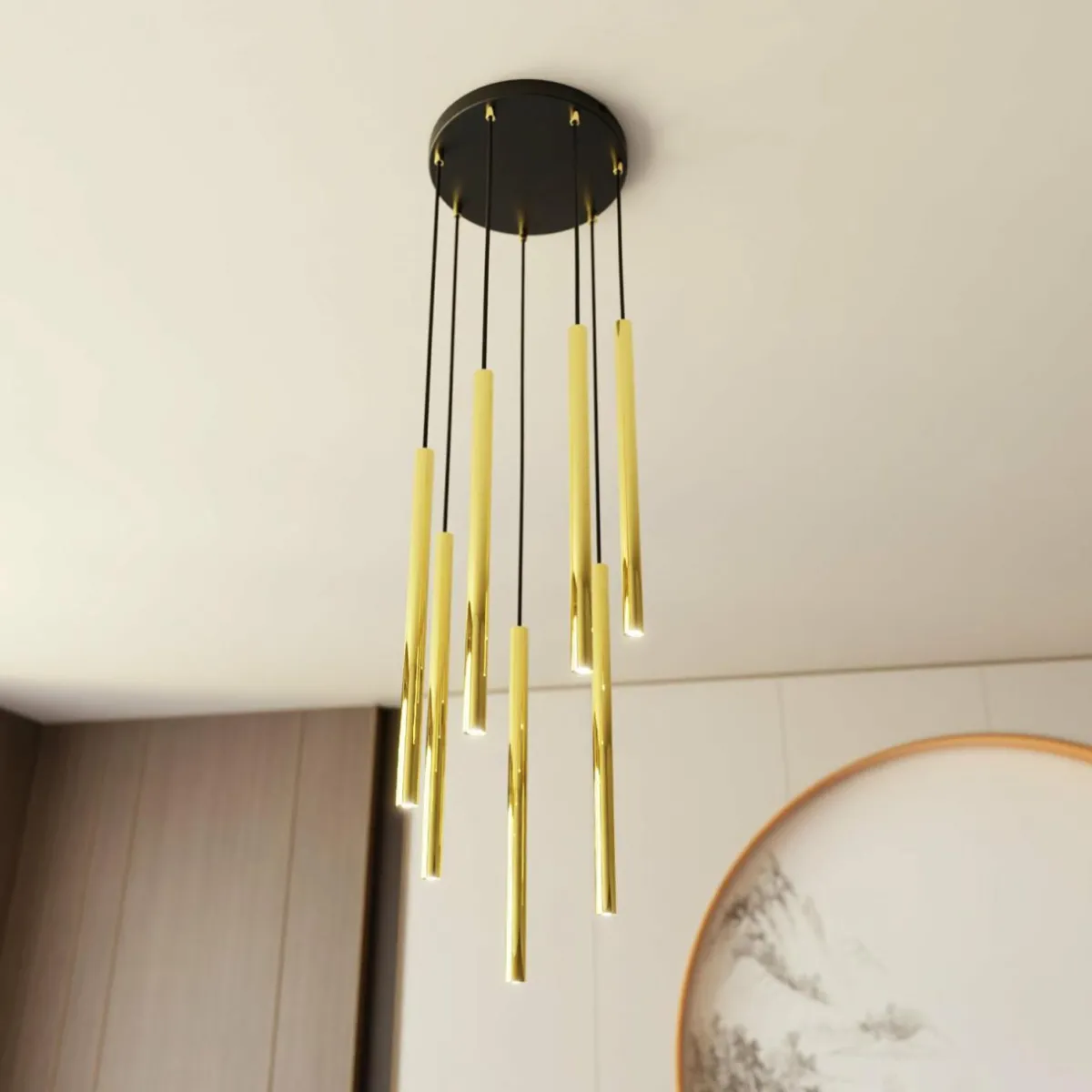 suspension_selter_premium_dor___lampes_mtal_0.webp Sale EMIBIG LIGHTING Suspension Selter Premium, doré, à 7 lampes, métal