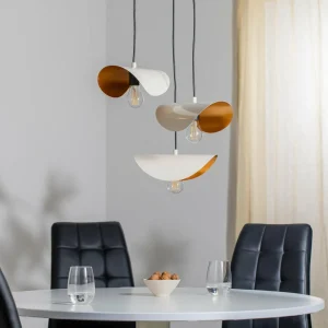 Clearance Opviq Suspension Sivani MR-964 3 lampes à Rondelle blanc/or