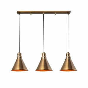Outlet Opviq Suspension Sivani MR-314, or antique, fer 3 lampes linéaire