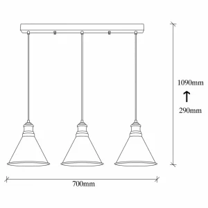 Outlet Opviq Suspension Sivani MR-314, or antique, fer 3 lampes linéaire