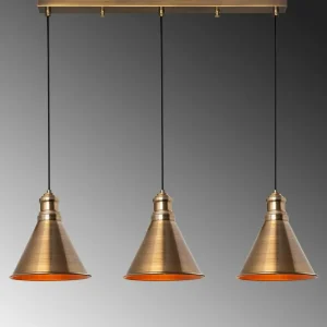 Outlet Opviq Suspension Sivani MR-314, or antique, fer 3 lampes linéaire