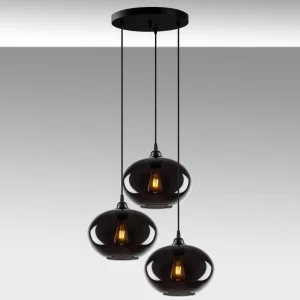 New Opviq Suspension Smoked 051 à 3 lampes Rondelle de verre Ø27cm
