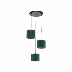 Store Luminex Suspension Soho cylindrique 3 lampes vert/doré