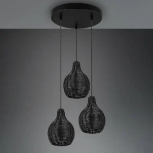 Shop Reality Leuchten Suspension Sprout en rotin, à 3 lampes, noire