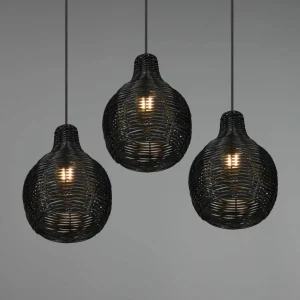 Shop Reality Leuchten Suspension Sprout en rotin, à 3 lampes, noire