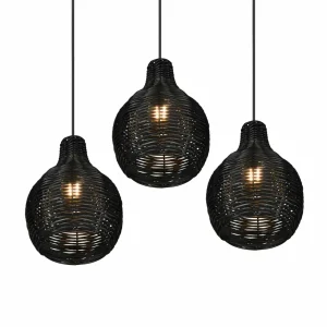 Shop Reality Leuchten Suspension Sprout en rotin, à 3 lampes, noire