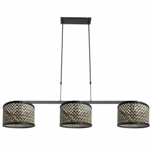 Clearance Steinhauer Suspension Stang, tressage noir/naturel, 3 lampes