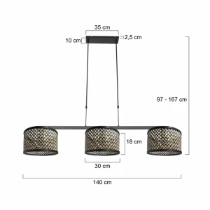 Clearance Steinhauer Suspension Stang, tressage noir/naturel, 3 lampes