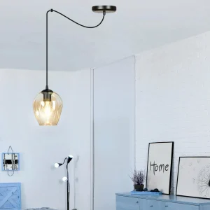 Best EMIBIG LIGHTING Suspension Starla décentrée, 1 lampe, verre ambre