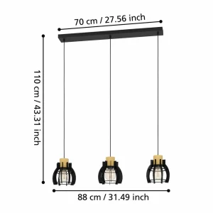 New EGLO Suspension Stillington 1, à 3 lampes, barres