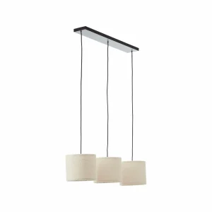 Shop Brilliant Suspension Teddy, longueur 98 cm, beige, 3 lampes, tissu/métal