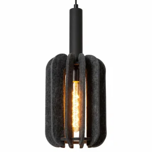 Store Lucide Suspension textile Rafal, grise, angulaire, à 3 lampes