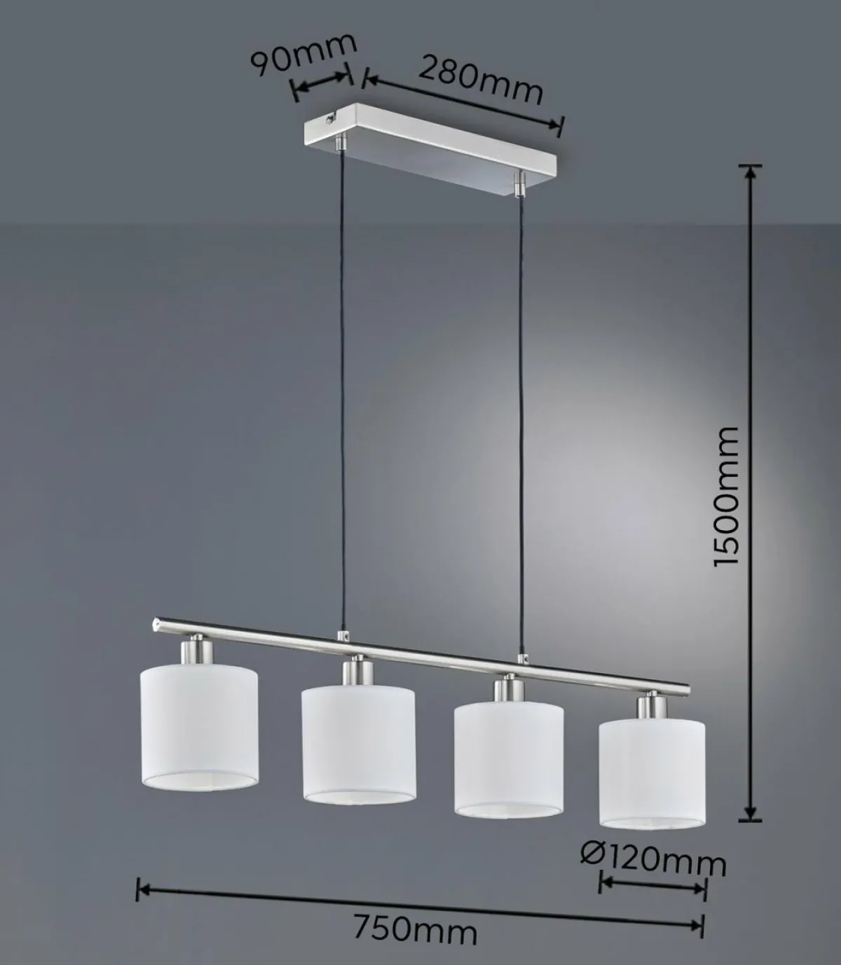 suspension_tommy_nickelblanc_longueur__cm__lampes_tissu_0.webp Discount Reality Leuchten Suspension Tommy, nickel/blanc, longueur 75 cm, 4 lampes, tissu