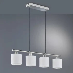 Discount Reality Leuchten Suspension Tommy, nickel/blanc, longueur 75 cm, 4 lampes, tissu