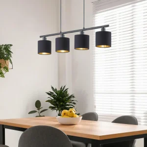 Cheap Reality Leuchten Suspension Tommy, noir/or, longueur 75 cm, 4 lampes, tissu