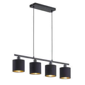 Cheap Reality Leuchten Suspension Tommy, noir/or, longueur 75 cm, 4 lampes, tissu