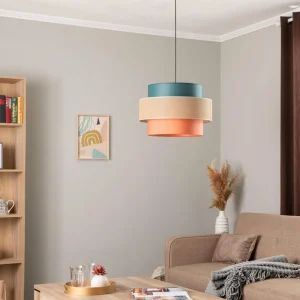 Best Sale TK Lighting Suspension Trio, abat-jour en jute, pétrole/brun naturel/orange Ø 50cm