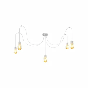 Outlet HELAM Suspension Tube Long, blanc, métal, 5 lampes, E27