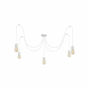 Outlet HELAM Suspension Tube Long, blanc, métal, 5 lampes, E27