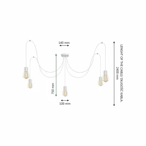 Outlet HELAM Suspension Tube Long, blanc, métal, 5 lampes, E27