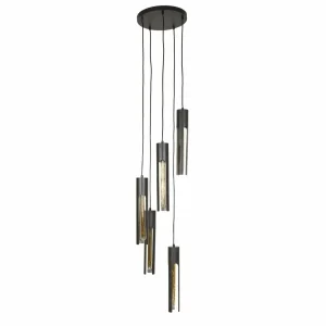 Sale Zijlstra Suspension Tube, noir, Ø 30 cm, métal, à 5 lampes