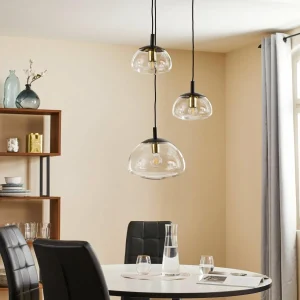 Sale Euluna Suspension Turku 3 lampes ronde transparente/noire