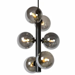 Discount Lucide Suspension Tycho, à 6 lampes, noire/gris fumé