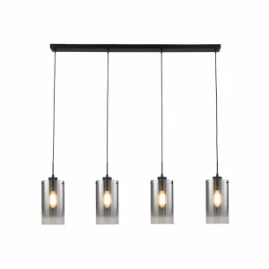 Online Freelight Suspension Ventotto, noir/fumée, longueur 125 cm, à 4 lampes.
